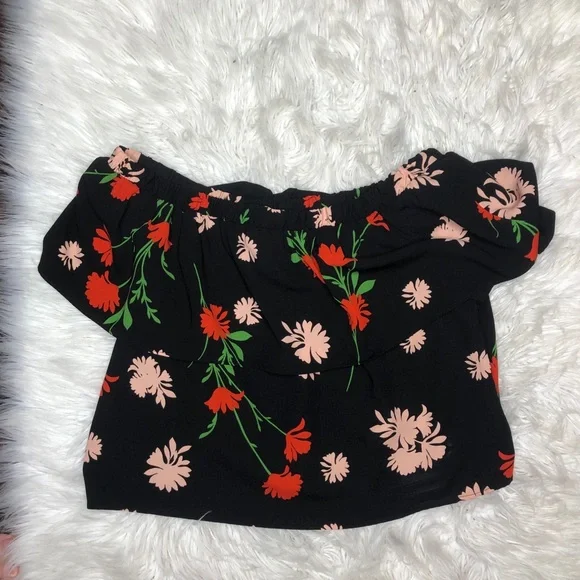 NWOT topshop off shoulder black floral top blouse - Picture 1 of 3